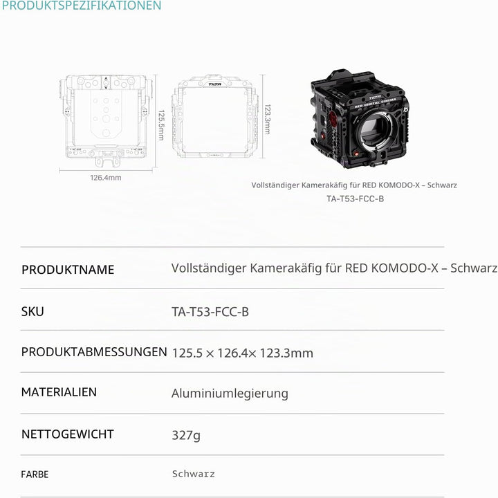 Tilta Kompletter Kamerakäfig kompatibel mit RED KOMODO-X mit Objektivadapter Unterstützung und Schne