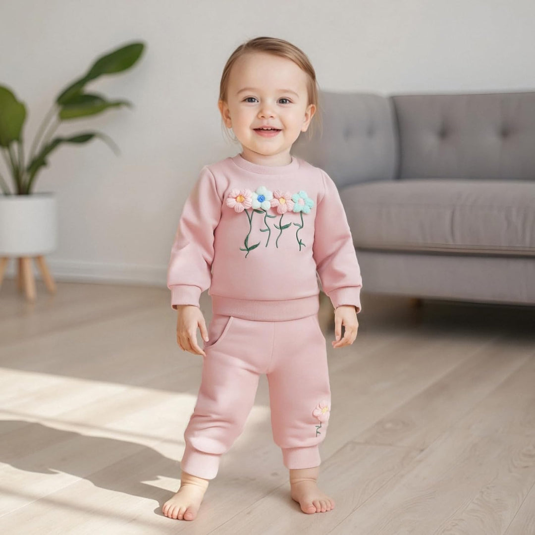 2pcs Baby Mädchen Kleidung 3D Blumen Druck Outfit Langarm Shirt + Hose Neugeborene Babykleidung klin