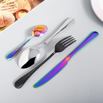 Regenbogen Besteck Set 6 Personen,24 Teilig Besteckset，Inkl Messer,Gabel LöFfel Und DessertlöFfel,Be