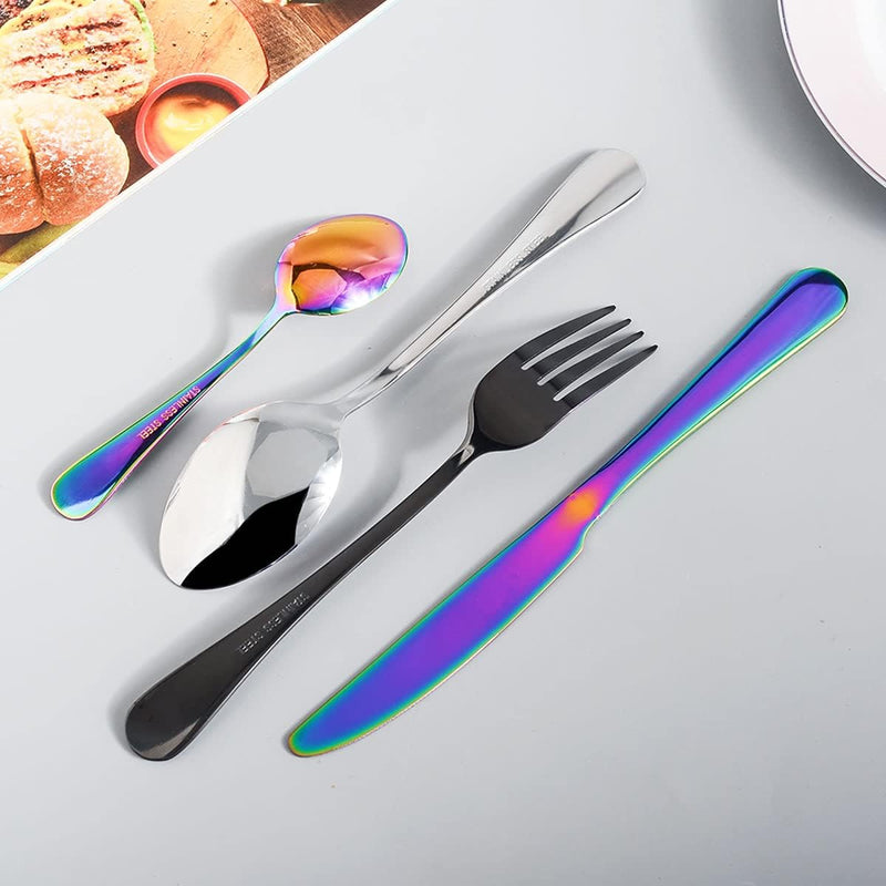Regenbogen Besteck Set 6 Personen,24 Teilig Besteckset，Inkl Messer,Gabel LöFfel Und DessertlöFfel,Be