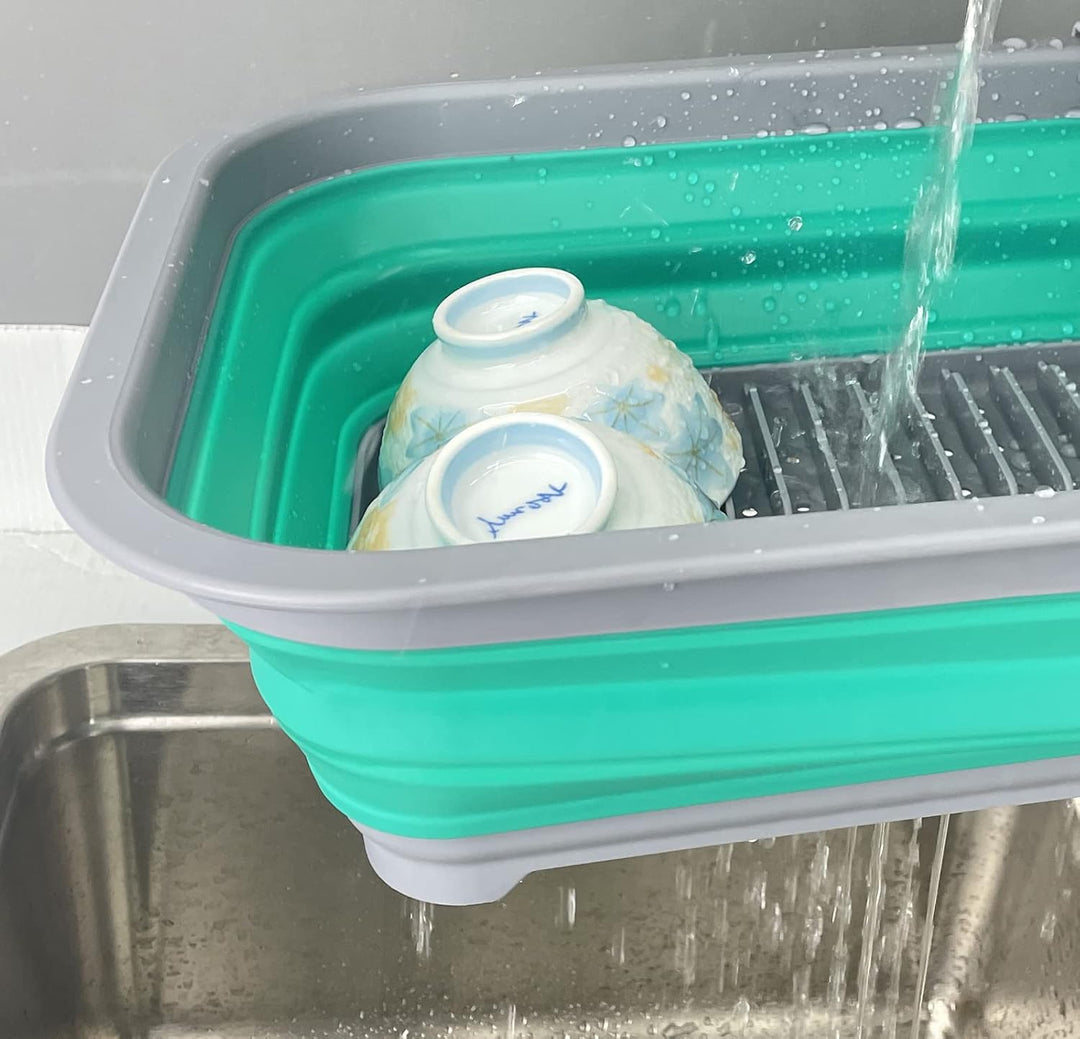 SAMMART 7.5L Collapsible Plastic Dish Drainer - Foldable Drying Rack Set - Portable Dinnerware Organ