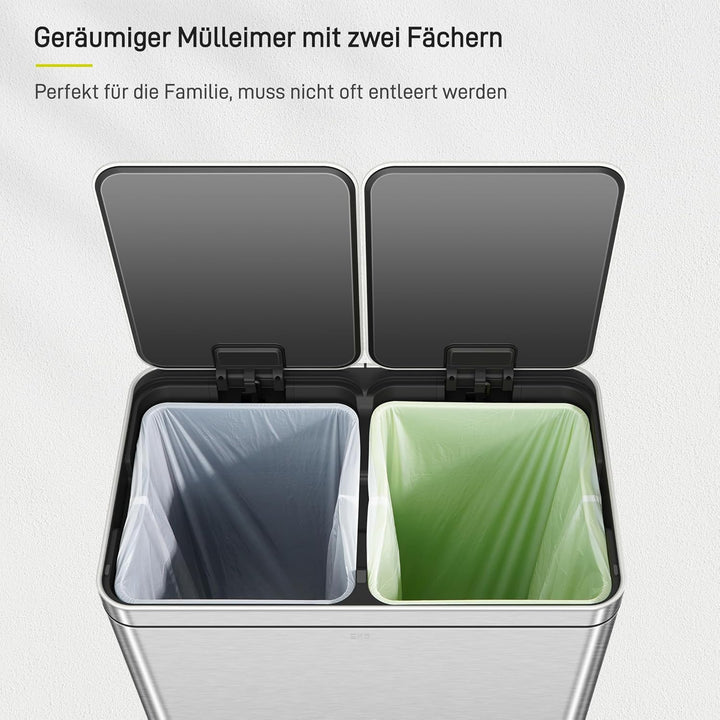 EKO Edison Mülleimer 2 Fächer, 2 x 30 l, Tretmülleimer Küche mit doppeltem Inneneimer, inkl. 20 Müll