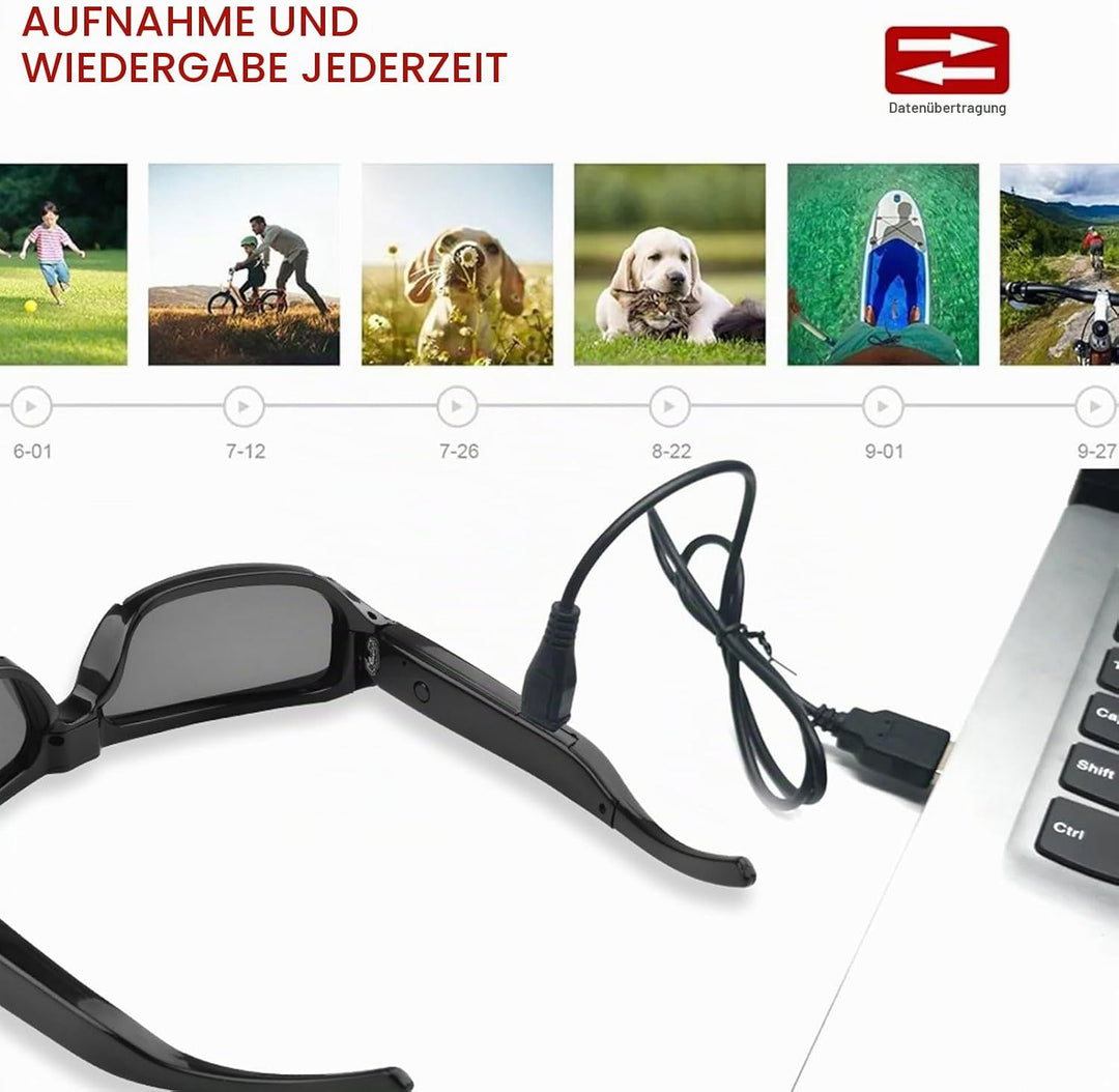 Fockety 1080p Kamera Sonnenbrille, Anti -Shake -Weitwinkel -Objektivsport -Action -Kamera -Brille mi