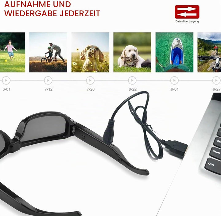 Fockety 1080p Kamera Sonnenbrille, Anti -Shake -Weitwinkel -Objektivsport -Action -Kamera -Brille mi
