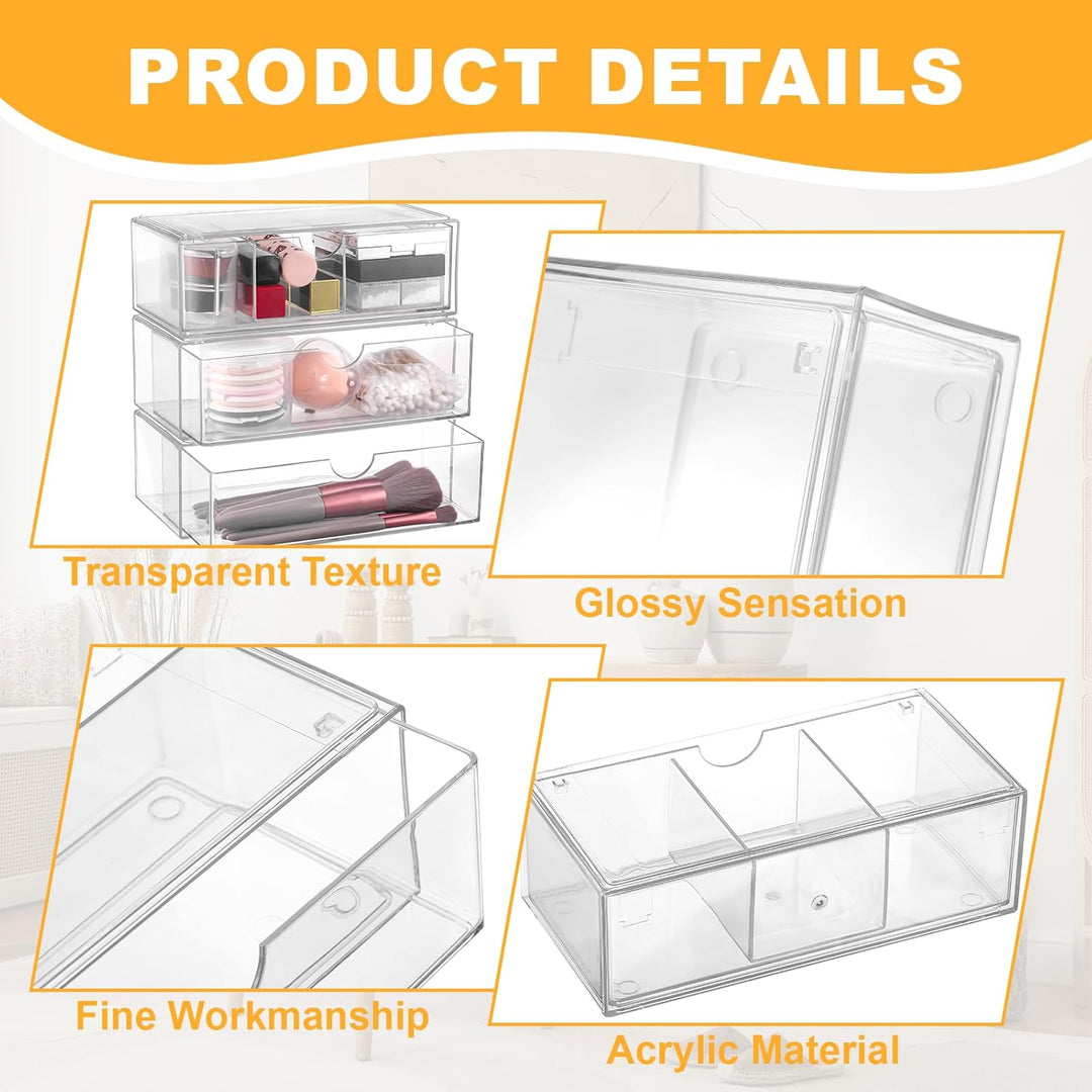 Hejo 3 Stück Acryl Kosmetik Organizer, Make up Organizer, Schminktisch Organizer, Schubladen Organiz