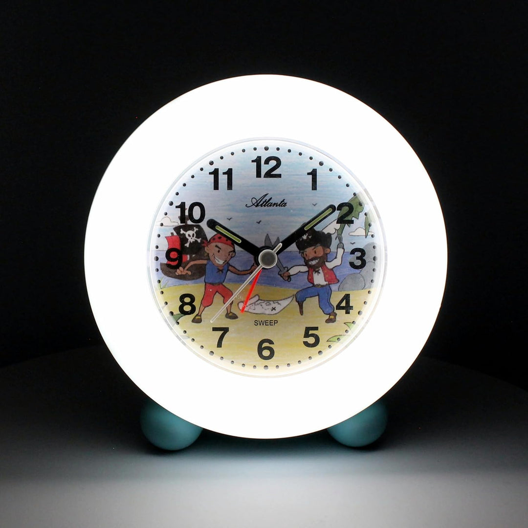 Atlanta Kinderwecker ohne Ticken Piraten Snooze Licht Leuchtring Analog Blau - 2136/5
