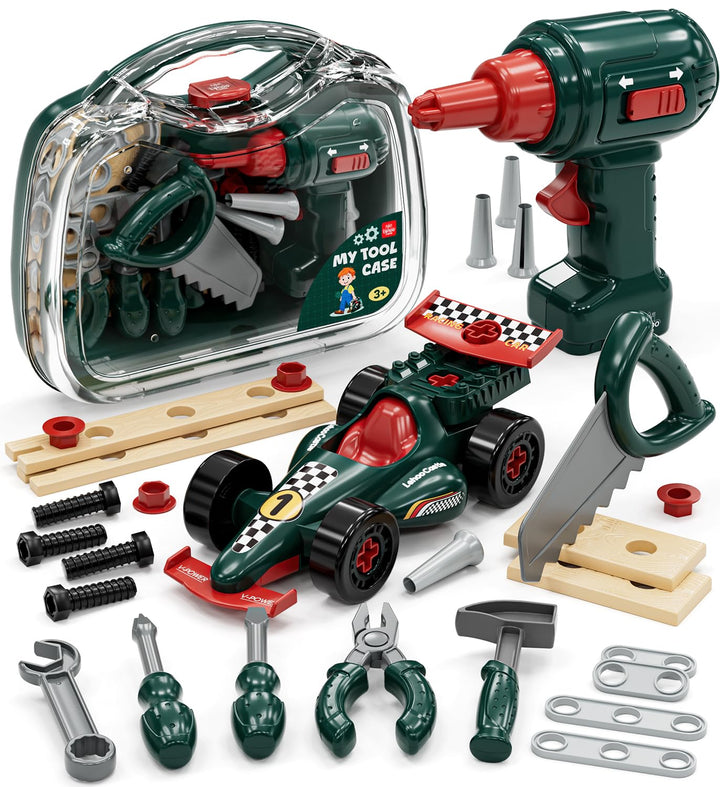 Lehoo Castle Werkzeugkoffer Werkzeug Kinder Spielzeug ab 3 Jahre, Junge Geschenke mit Bohrmaschine ＆