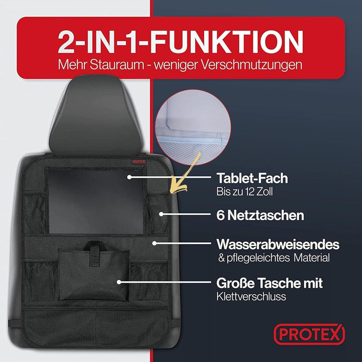 PROTEX© Rückenlehnenschutz Organizer [Testsieger 2025] 100 Tage risikofrei testen - Auto Rücksitz Or
