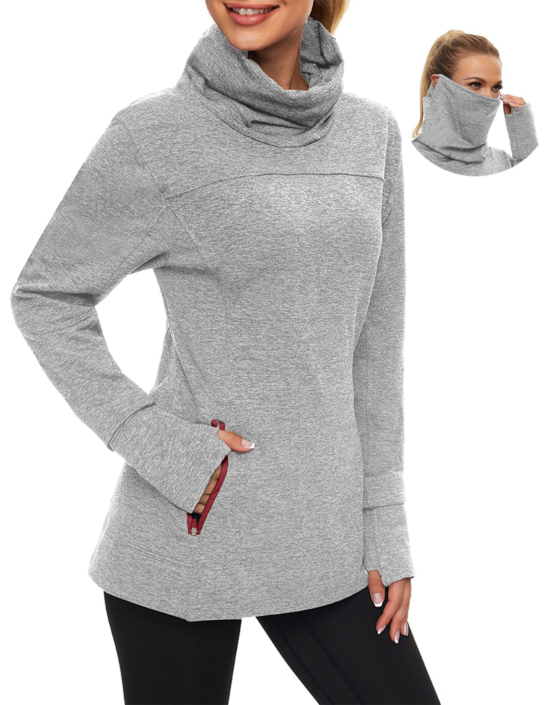 Soneven Rollkragen Pullover Damen Sweatshirt Damen Ohne Kapuze mit Taschen Funktionsshirt Langarm Sw