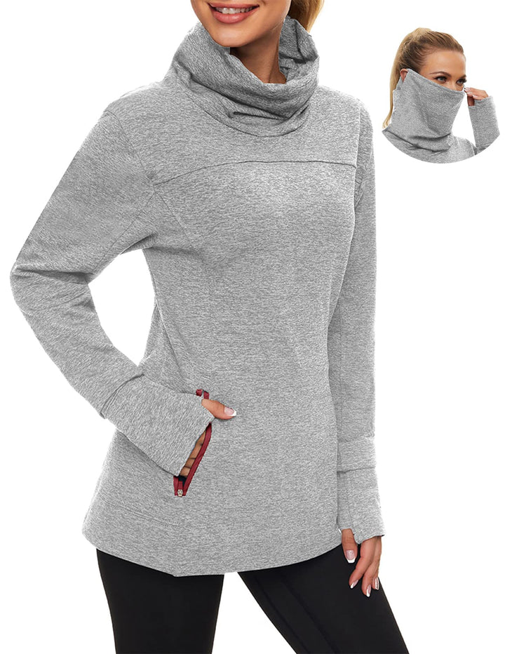 Soneven Rollkragen Pullover Damen Sweatshirt Damen Ohne Kapuze mit Taschen Funktionsshirt Langarm Sw