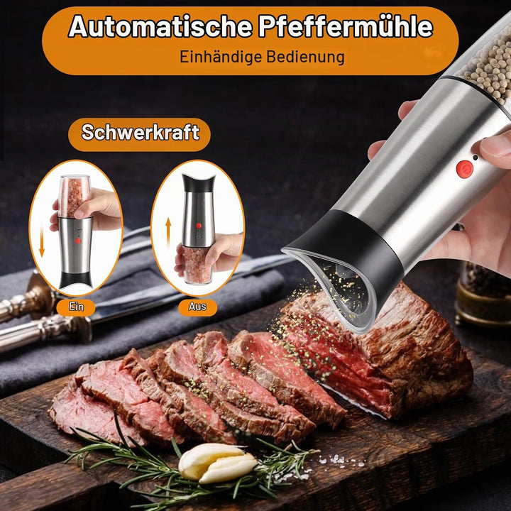 Salz und Pfeffermühle Elektrische 2er Set USB Aufladung Schwerkraft Automatische Gewürzmühle Verstel
