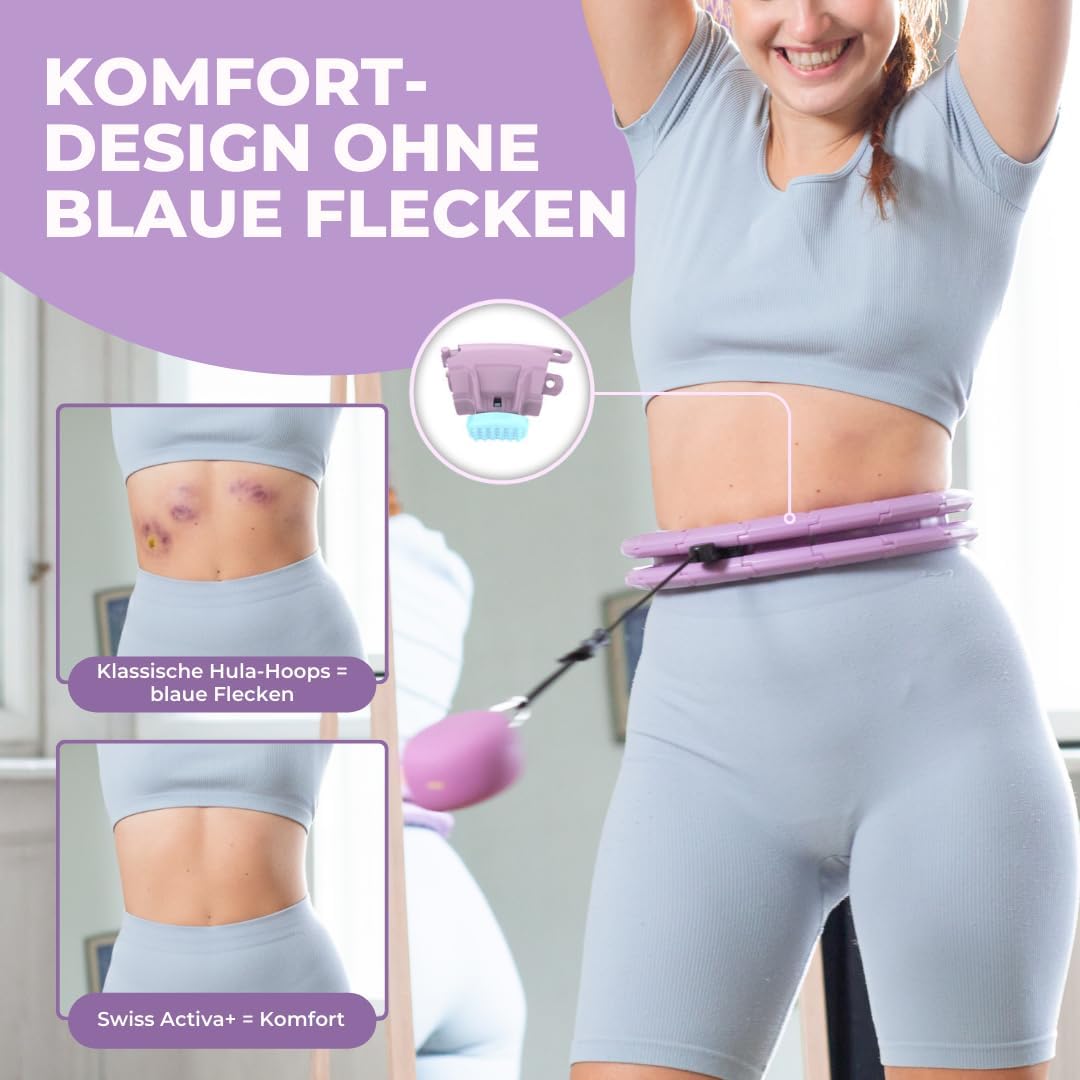 Swiss Activa+ Smart Hula Hoop Reifen Erwachsene - 60-112cm - Hula Hoop mit Gewicht Kugel - Hoola Hoo