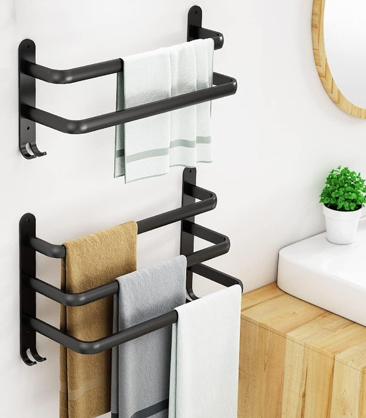 Badezimmer Handtuchhalter, Handtuchregal Schwarz Matt Handtuchstange mit Handtuchhaltern und Haken-D