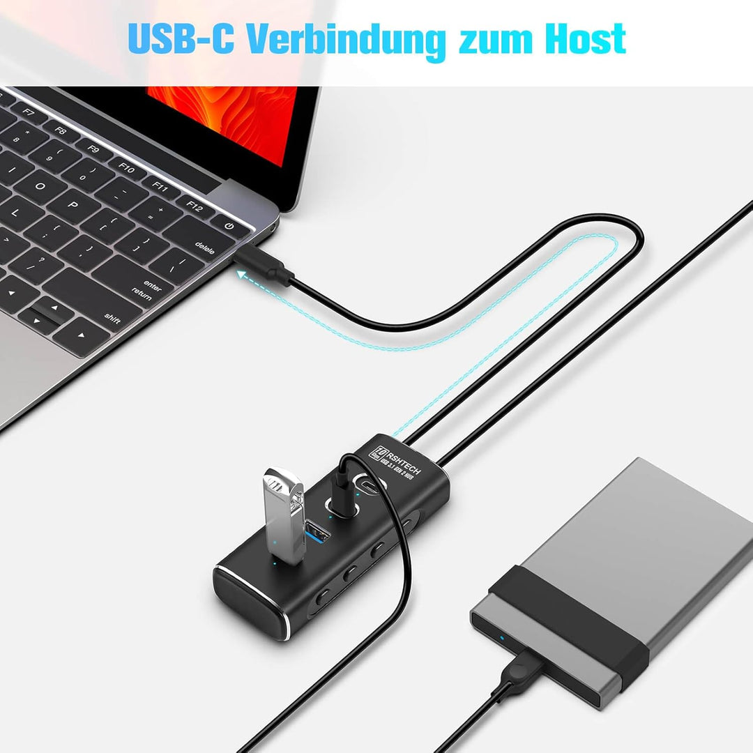 RSHTECH USB C 3.2 Hub Aktiv mit Netzteil, 4-in-1 USB C 3.1 Gen2 Hub mit 4*10Gbps USB-Datenport (2*Ty