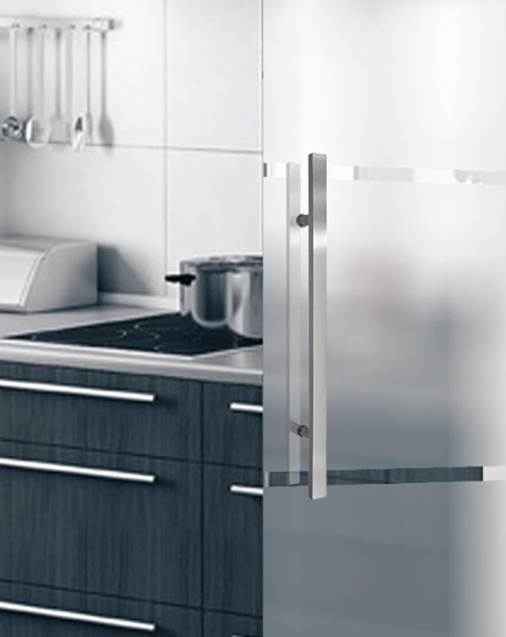 BP1-775-420GR-AS: Schiebetürsystem ESG 775x2050x8mm P1, Siebdruck; Alu Schienensystem SlimLine SoftS