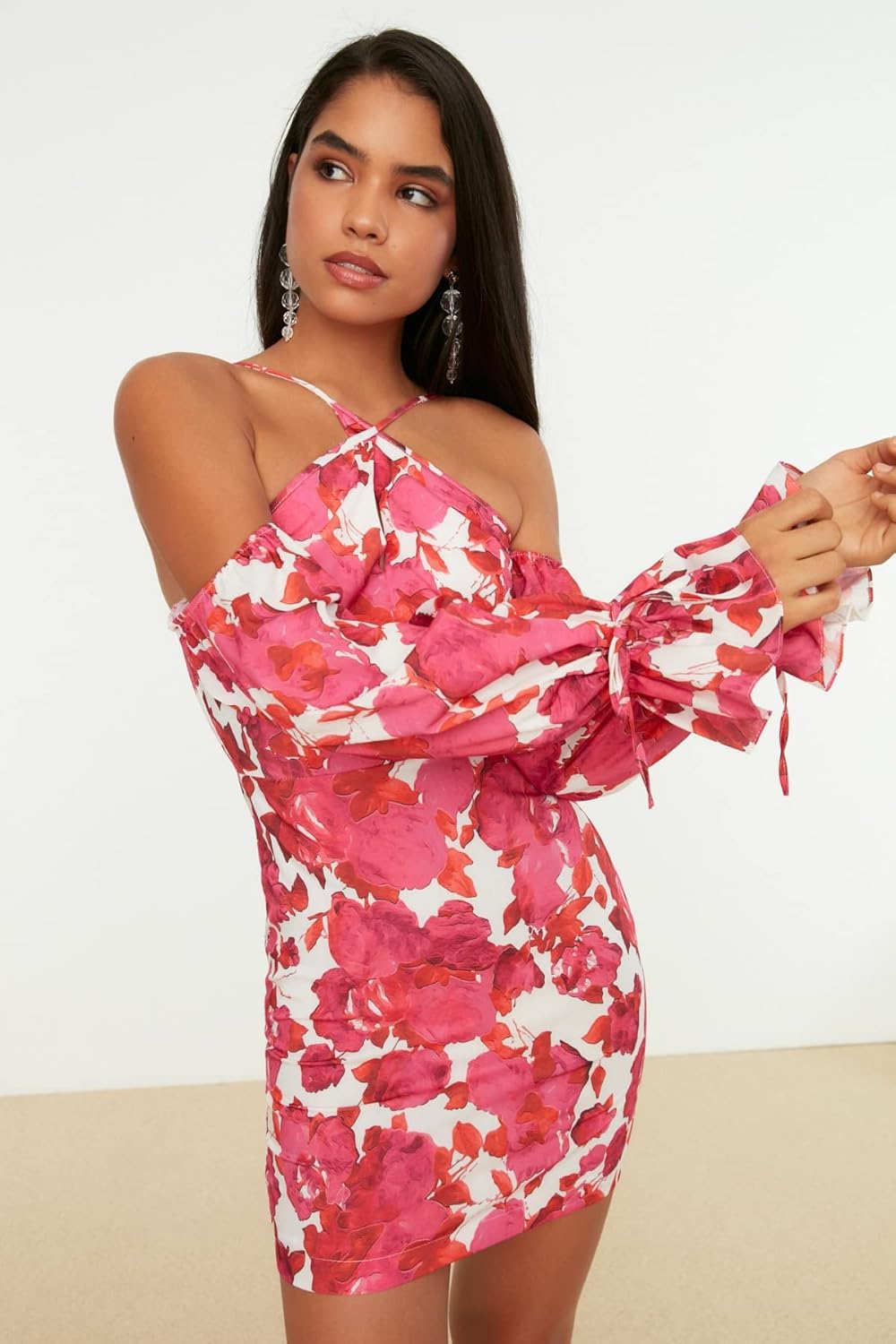 TRENDYOL Damen Kragen Detailliertes Popelin-Kleid Dress, 36
