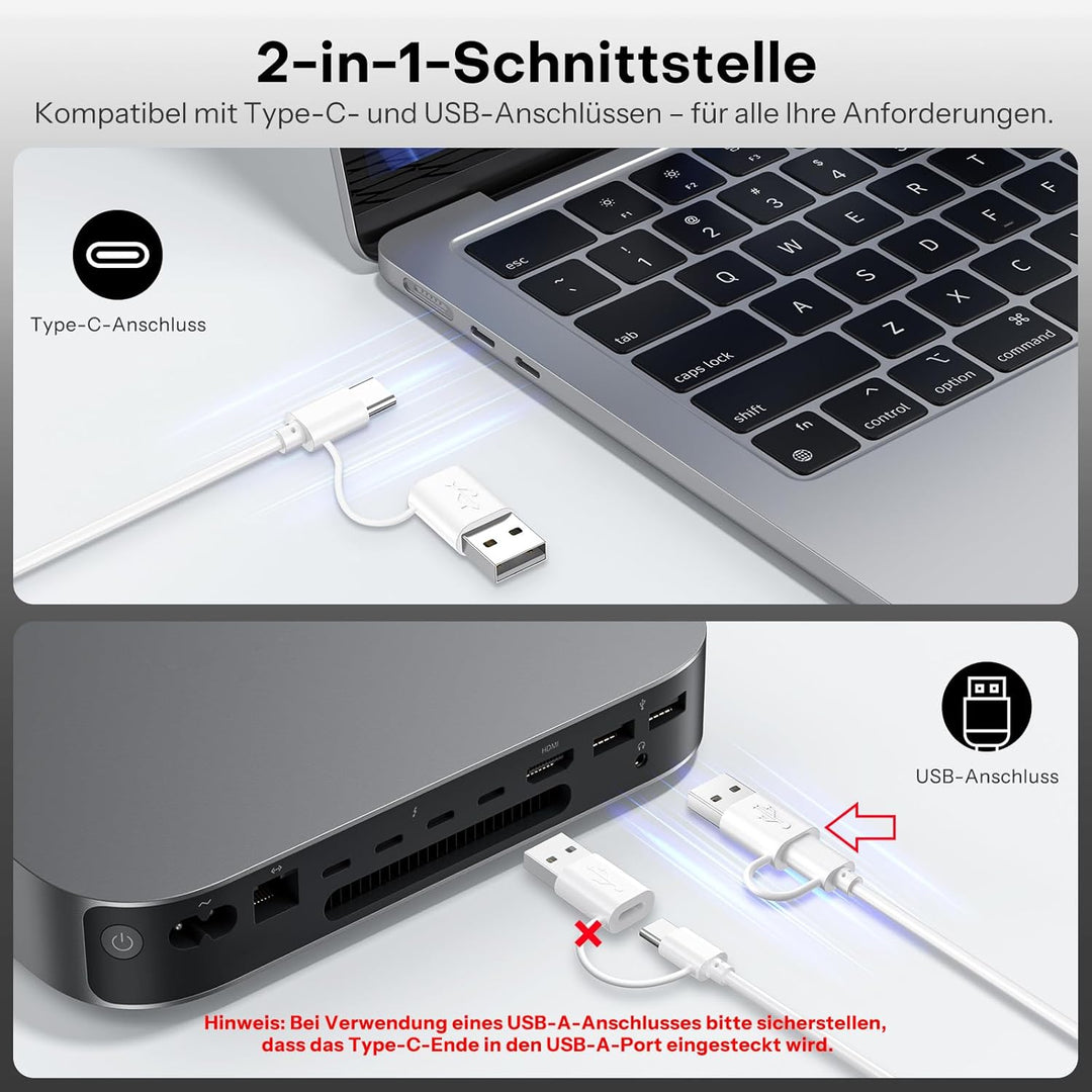 OMOTON Kabel Mac Tastatur Maus Set, USB-/Type-C-Doppelanschluss, geeignet für Apple Mac Pro/Mini, iM