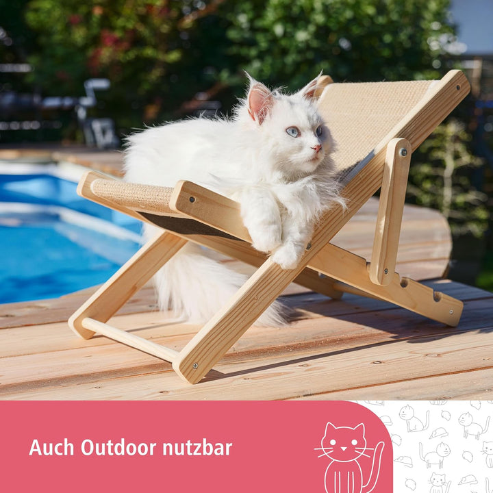 Kerbl Pet Katzenliegestuhl Beach, Katzenliegebett, Holz, Sisal, Liegefläche 52 x 26 cm, im Strandstu