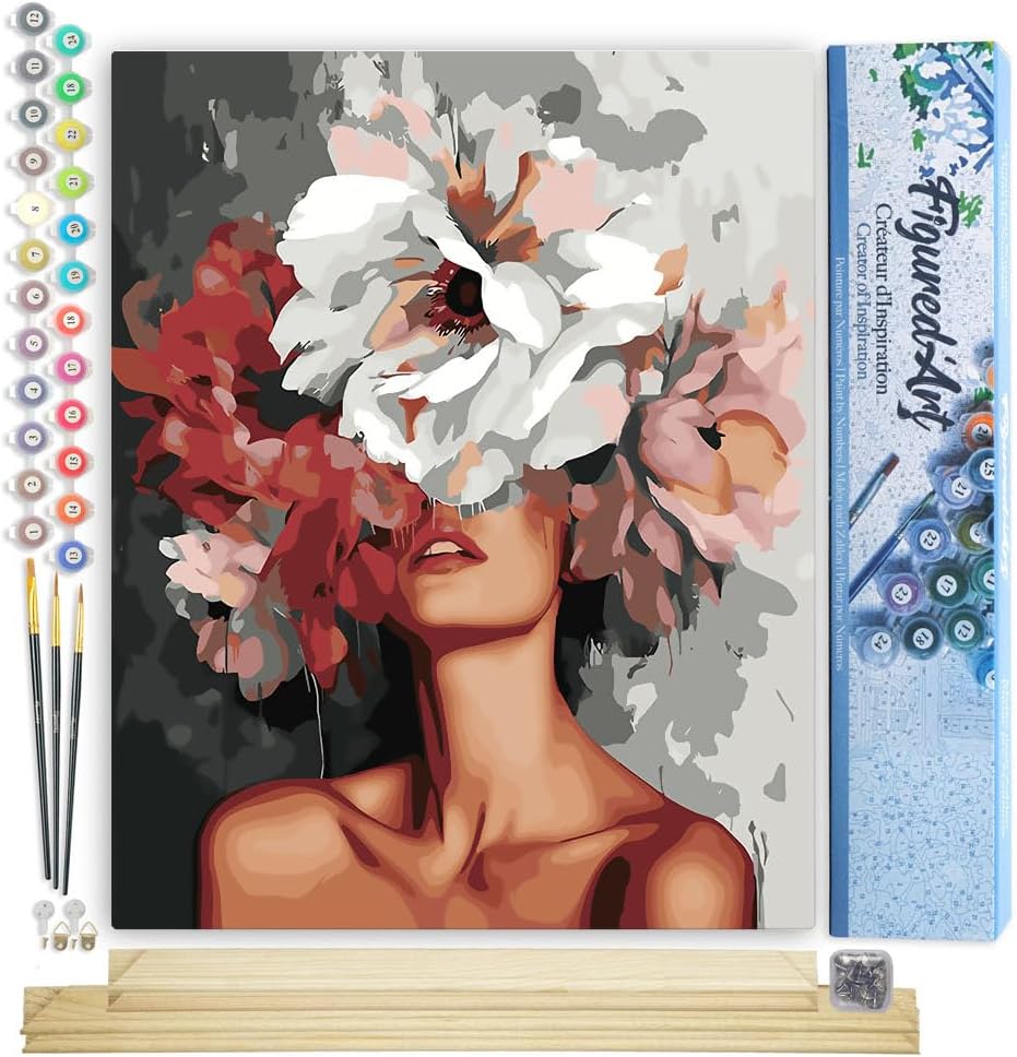 Figured'Art Malen Nach Zahlen Erwachsene Mit Rahmen Schönheit hinter Blumen - Paint by Numbers Baste