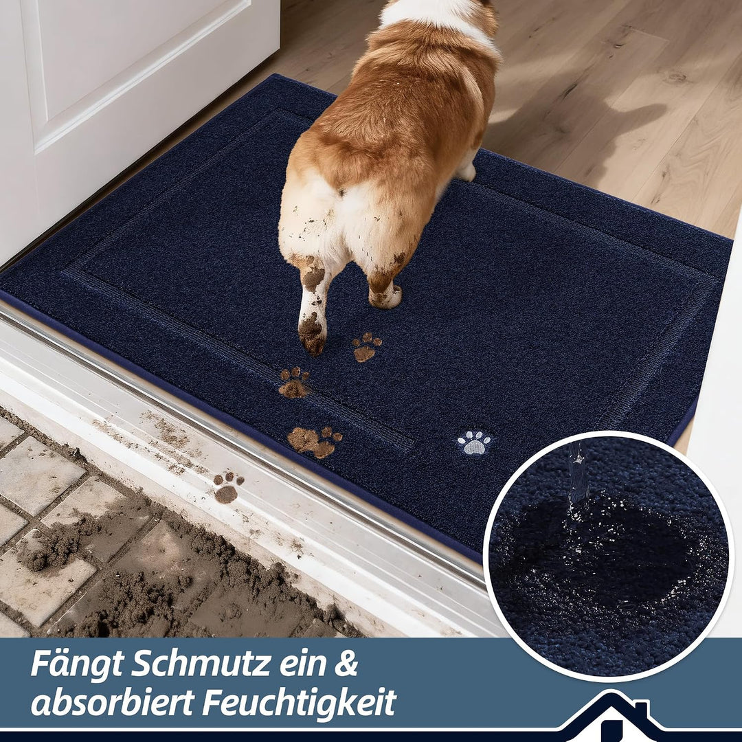 BEQHAUSE Schmutzfangmatte, rutschfest, Schmutzfangend, Marineblau, 90x150cm | Waschbar Eingang Fussm