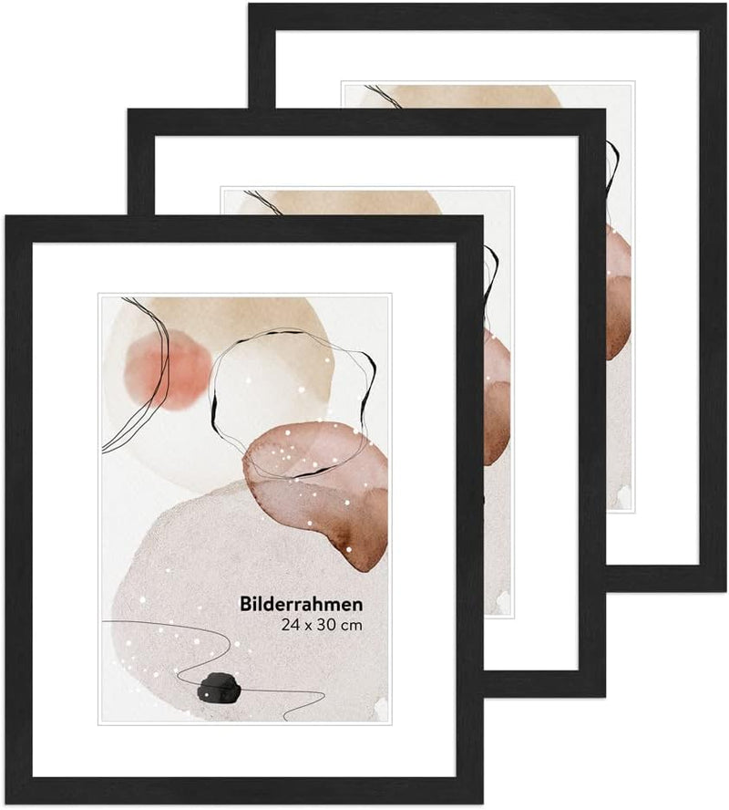 WANDStyle 3er Bilderrahmen-Set Modern 24x30cm I Farbe: Schwarz, gemasert I Fotorahmen I klassischer