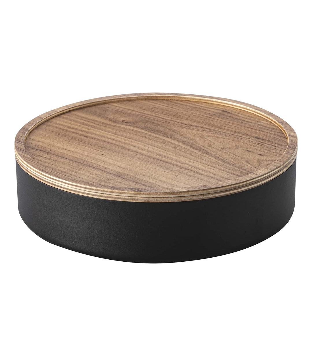 Yamazaki 5800 RIN Aufbewahrungsbehälter mit Deckel, rund, schwarz, Stahl/Holz, Minimalistisches Desi