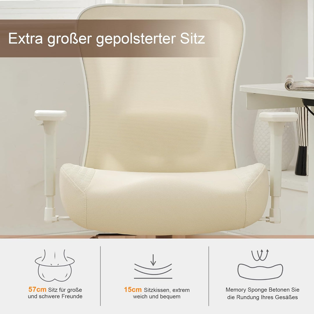 UEV Bürostuhl Ergonomisch bis 230KG, Wippfunktion,Schreibtischstuhl mit Armlehnen, höhenverstellbare
