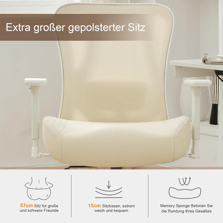 UEV Bürostuhl Ergonomisch bis 230KG, Wippfunktion,Schreibtischstuhl mit Armlehnen, höhenverstellbare