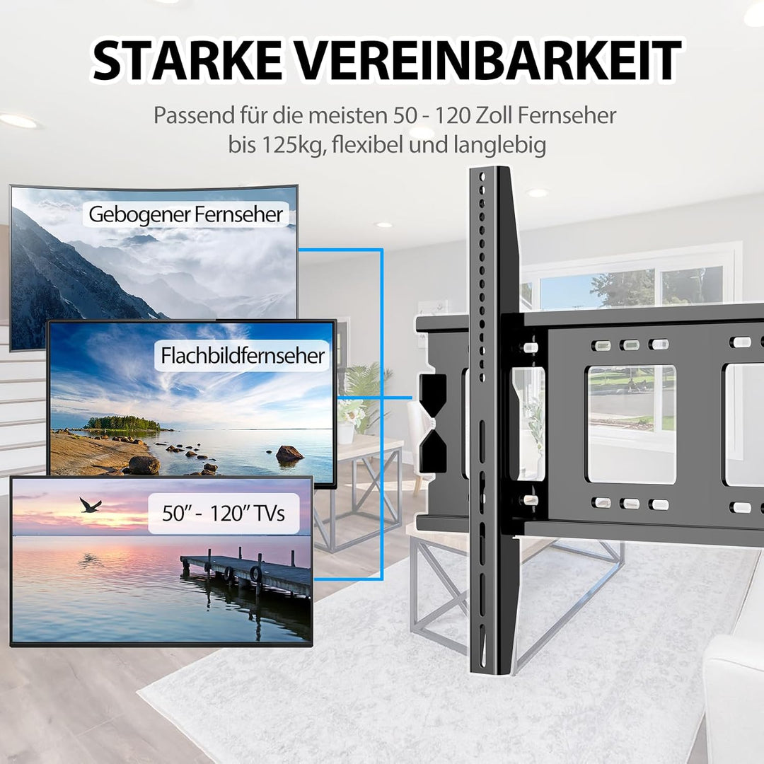TV Wandhalterung Fest für 50-120 Zoll Schwer Curved Flachbildfernseher max VESA 900x600mm hält bis z