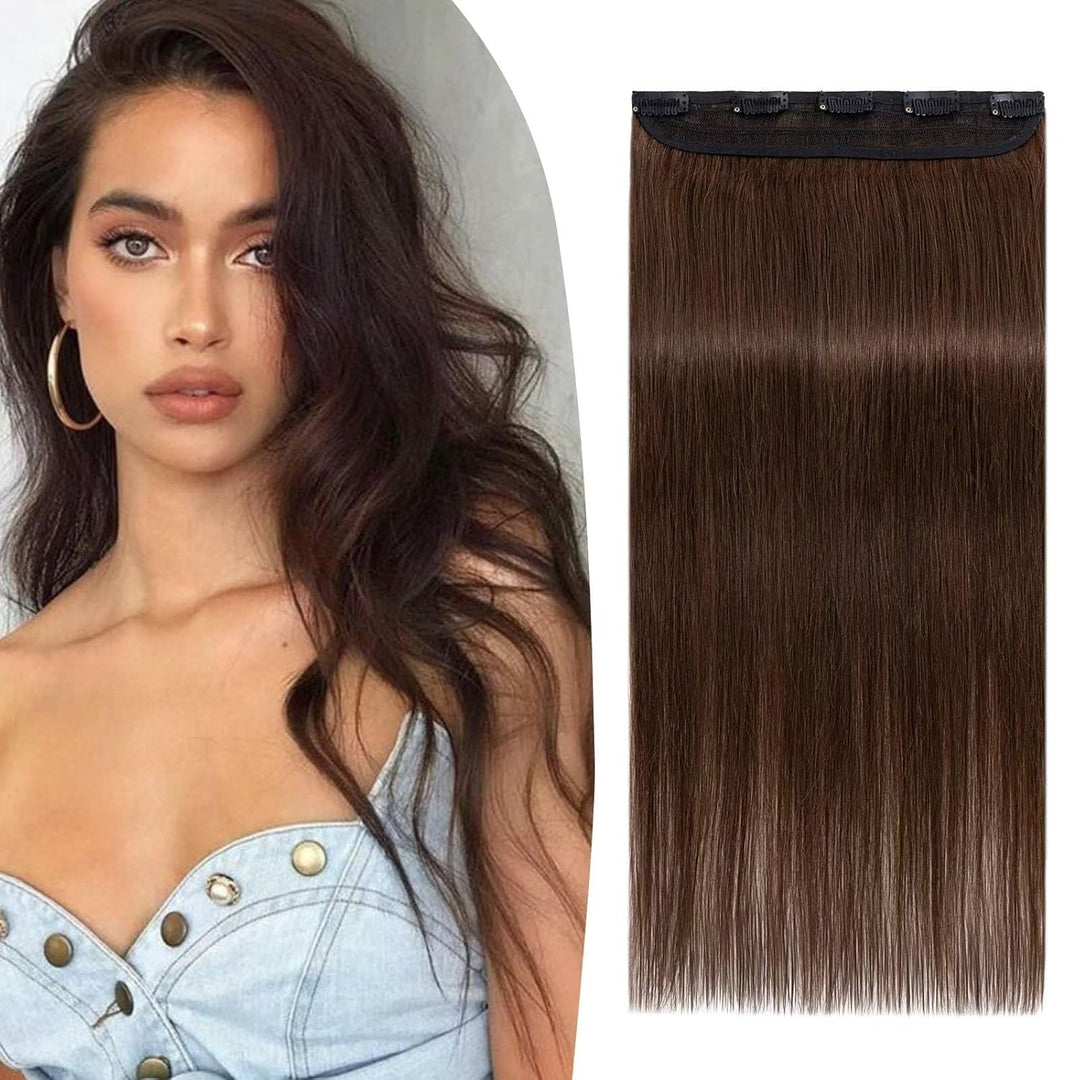 TESS Clip in Extensions Echthaar Braun 45 cm, Ein Stück Clip in Echthaar Haarverlängerung 5 Clips Re