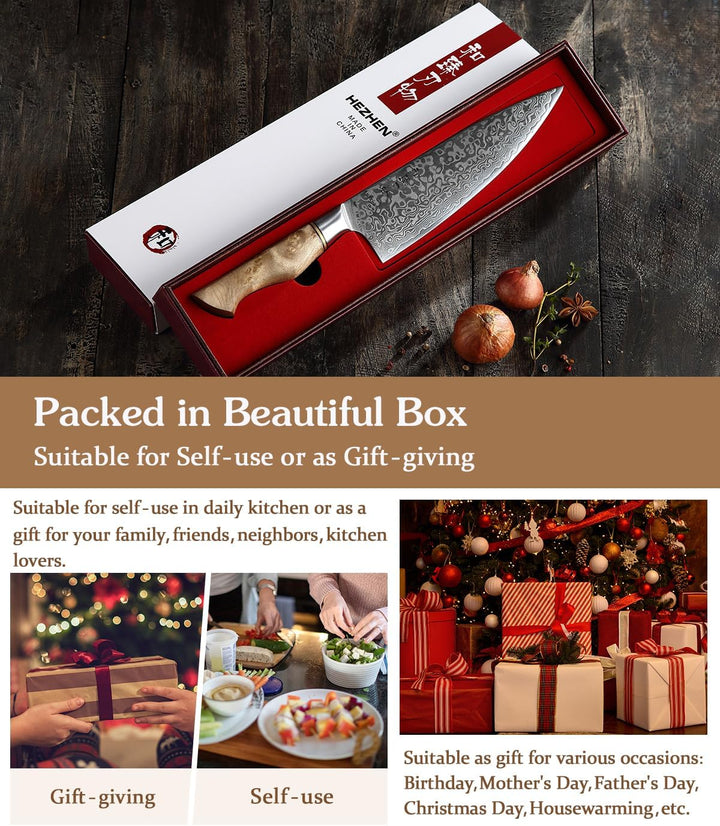 HEZHEN Kochmesser-Professional-21cm Damaststahl, Küchenmesser VG10 Hochwertiges Kochwerkzeug der Gyu