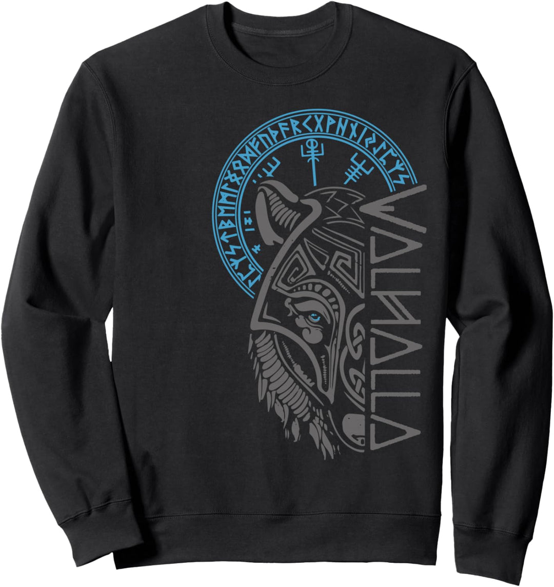 Walhalla Wolf Maske Odin Runen Nordischer Kompass Wikinger Sweatshirt