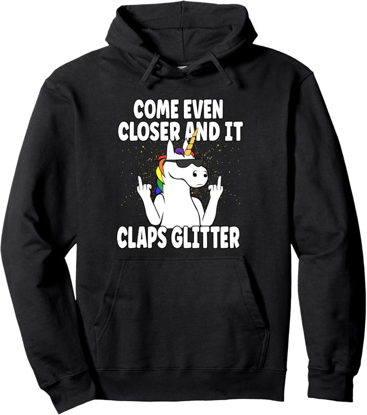 Komm Noch Näher & Es Klatscht Glitzer Pullover Hoodie