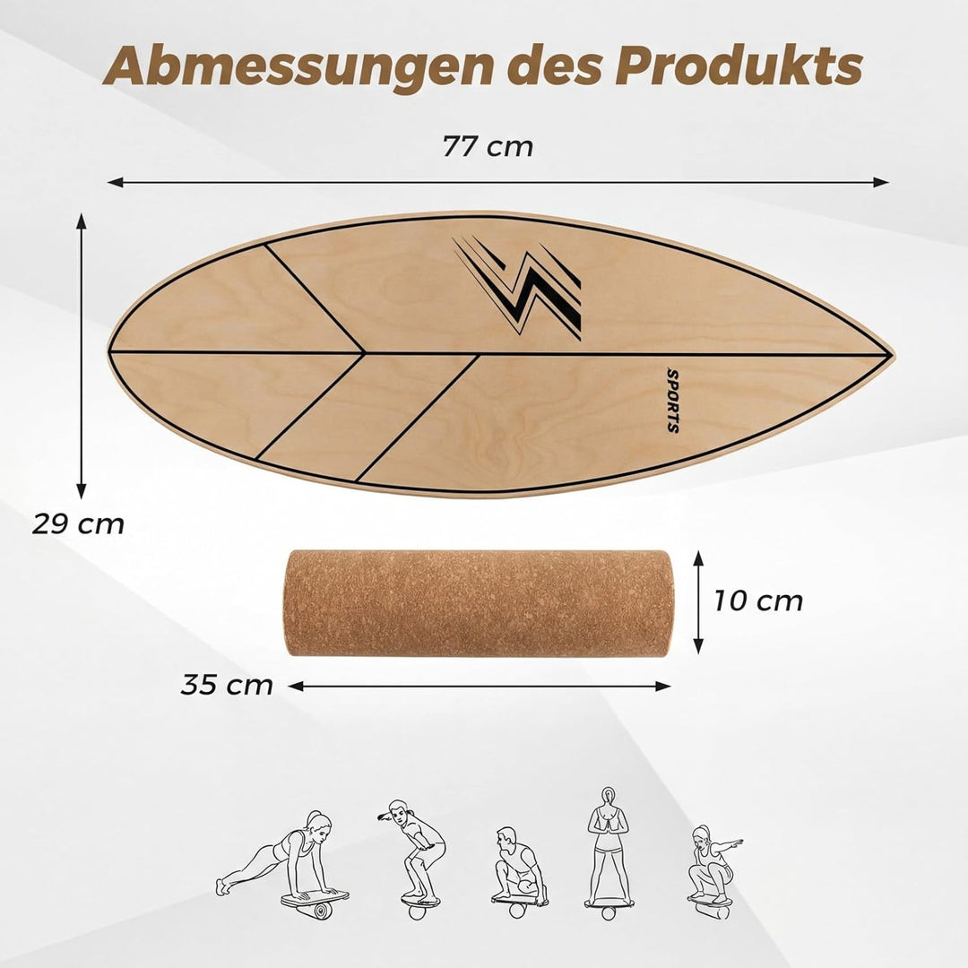 COSTWAY Balance Board mit Korkrolle, 77 cm Wackelbrett in Blattform, Gleichgewichtstrainer aus FSC-z