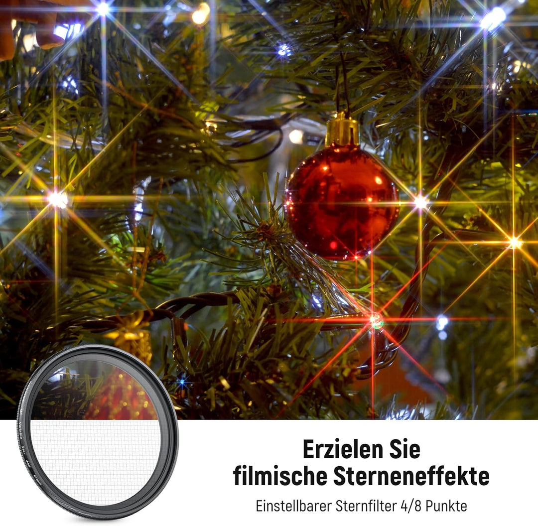 NEEWER 67mm Sternfilter 4/8 Punkte, Verstellbarer Star Filter, mehrfach beschichteter drehbarer Kreu