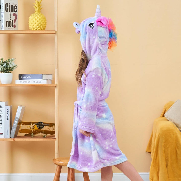 Piefry Weicher Einhorn-Bademantel mit Kapuze für Mädchen mit Einhorn-Pantoffeln, Augenbinde und Stir
