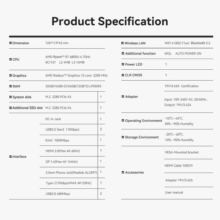 Beelink AMD Mini-PC Ryzen 9 6900HX(8C/16T, bis zu 4,9 GHz), SER6 Mini Computer, 32G DDR5 RAM/1TB M.2