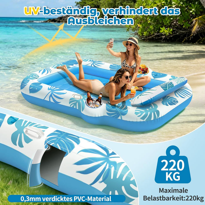 JONRRYIN Luftmatratze Pool für Erwachsene, Tanning Pool 225x190cm mit Sprühfunktion & Getränkehalter