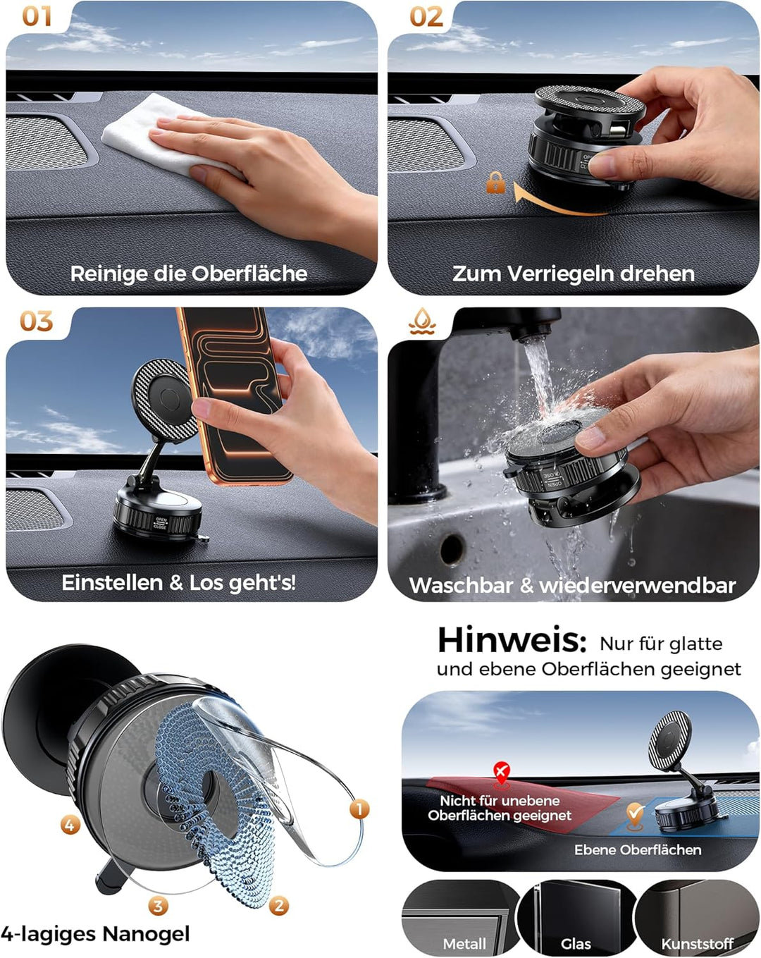 EGV Handyhalterung Auto Magnet – Upgraded Vakuum Saugnapf KFZ Magnethalterung, 360°Drehbar, Kompatib