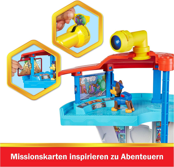 PAW Patrol, Lookout Tower, Hauptquartier Spielset mit 1 Chase Basis Fahrzeug, 2 Chase Figuren und Zu