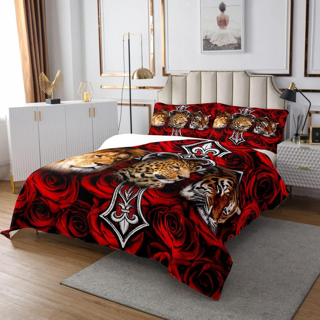 Löwe Leopard Tiger Tagesdecke 170x210cm, afrikanisches tropisches Wildtier-Bettwäsche-Set Mode Luxus