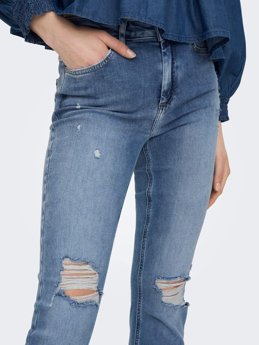 ONLY Female Flared fit Jeans ONLBLUSH Hohe Taille Ausgestellt Jeans S / 30L Light Medium Blue Denim,