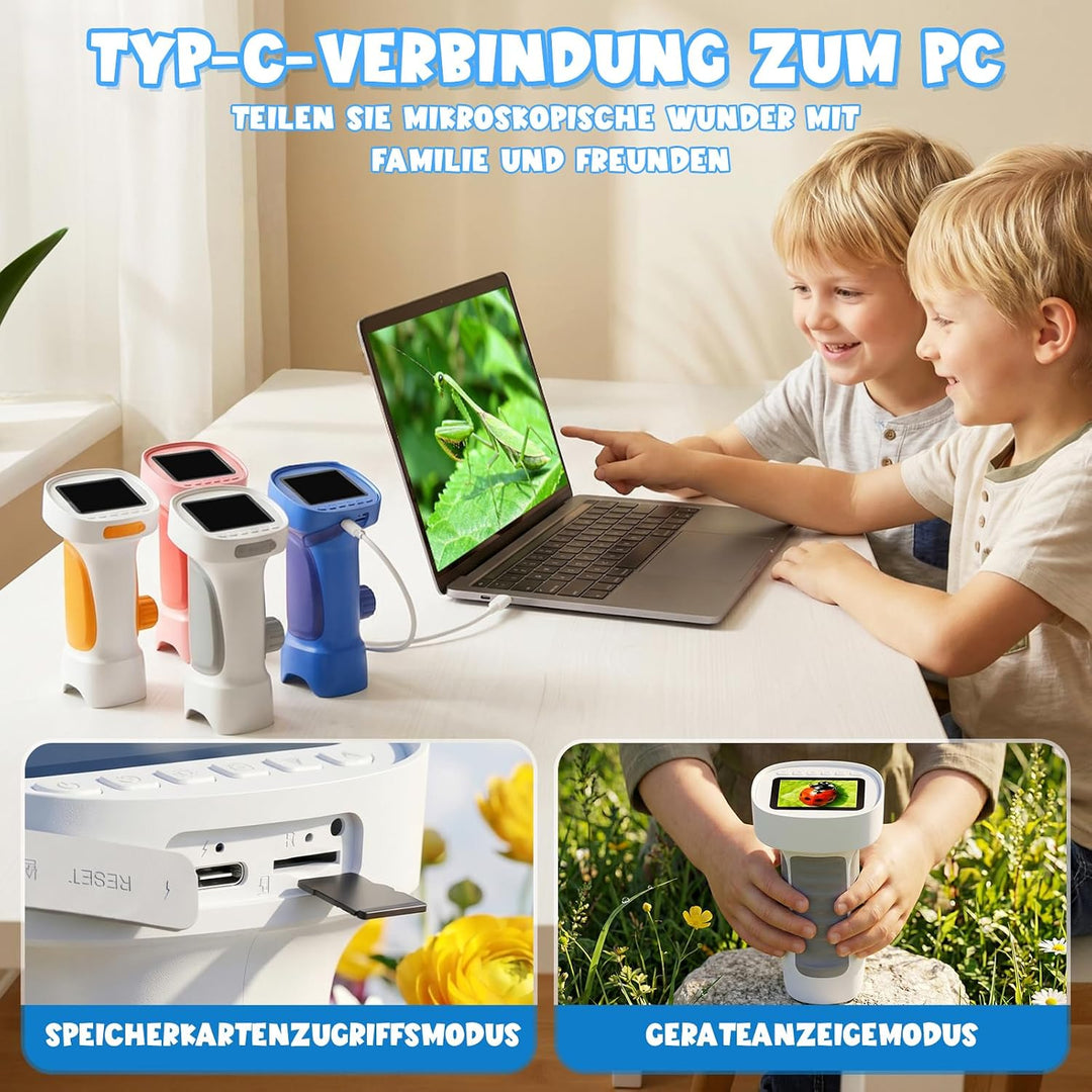 Mikroskop für Kinder 200-1000X - Tragbares Digitales Mikroskop Kinder, Handy USB Kindermikroskop mit