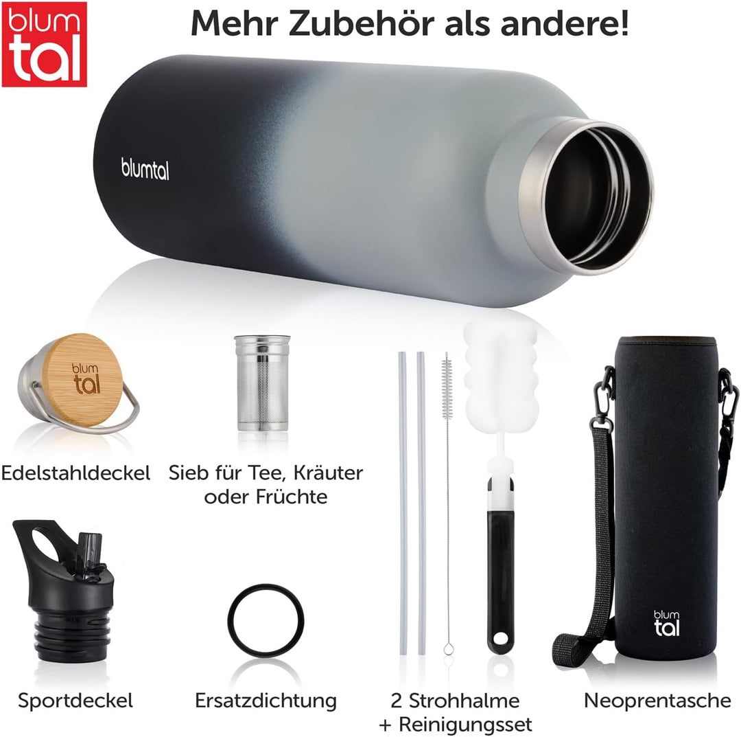 Blumtal Thermosflasche 750ml - Doppelwandige Edelstahl Trinkflasche - Isolierflasche BPA Frei - Teef