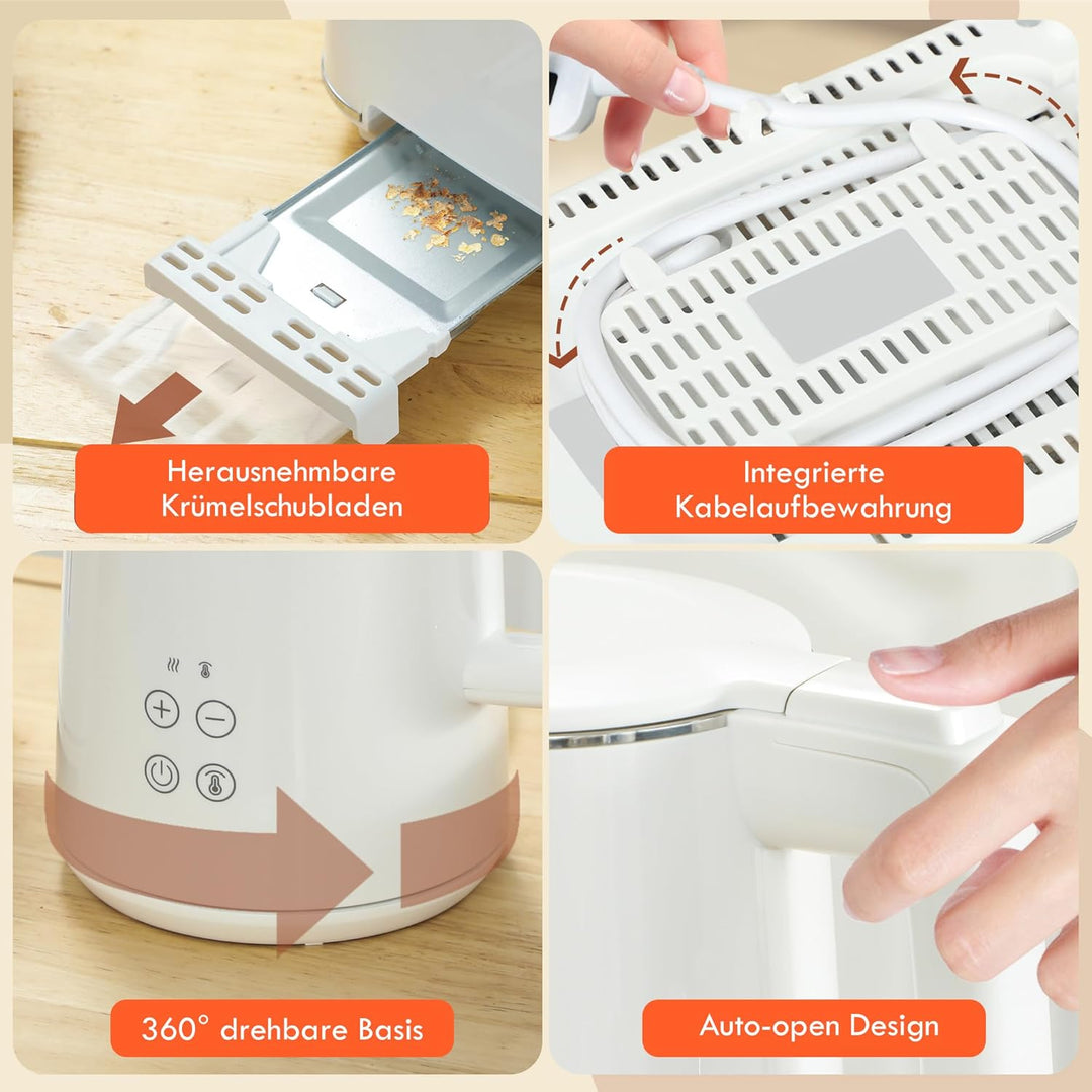 HOMCOM Wasserkocher Toaster Set Edelstahl 1,5L 2200W Wasserkocher automatischer mit Abschaltung 2 Sc