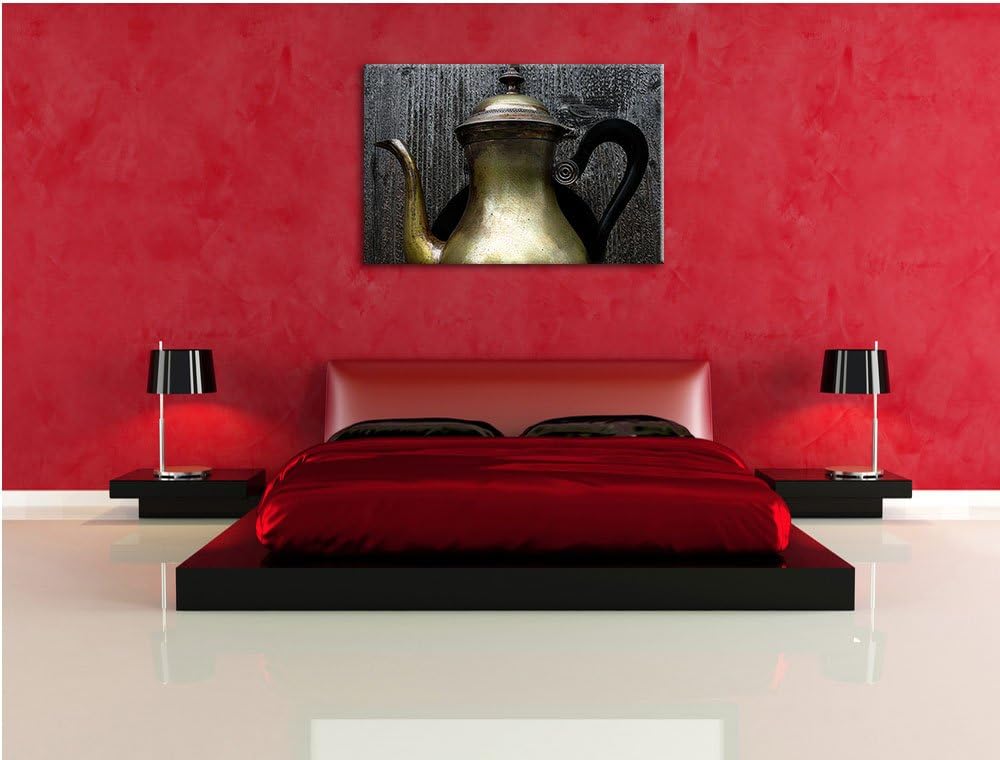stilvolle alte Teekanne aus Metall auf Leinwand, XXL riesige Bilder fertig gerahmt mit Keilrahmen, K