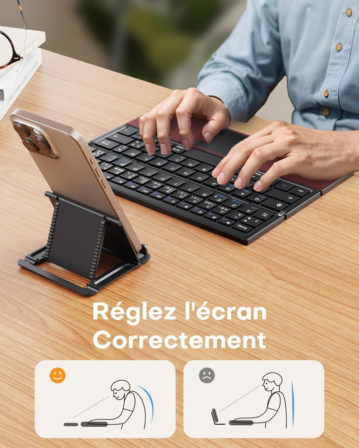 OMOTON Faltbare Bluetooth Tastatur mit Touchpad, Tragbare Kabellose Tastatur Mini Reise mit 3 Blueto