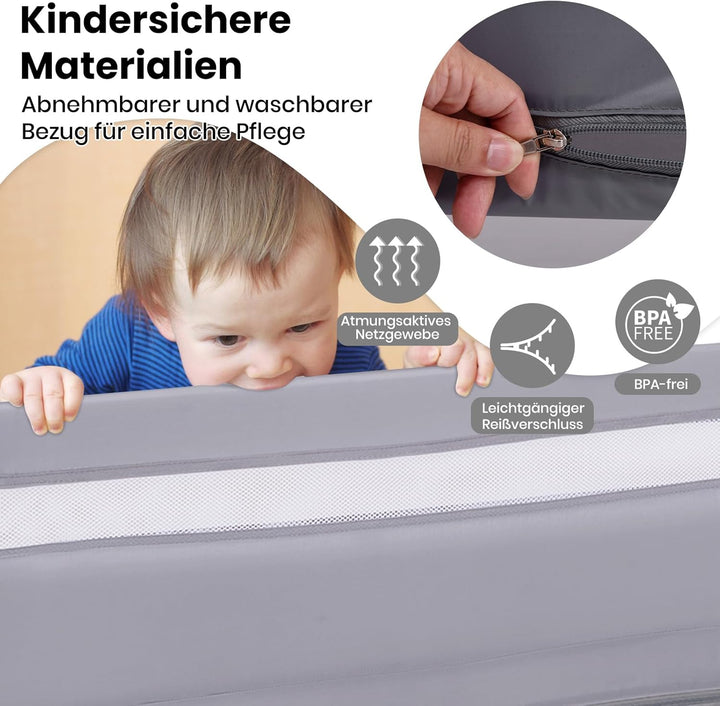 COSTWAY Bettgitter klappbar für Kleinkinder, 120 x 42 cm Bettschutzgitter mit Sicherheitsgurt & abne