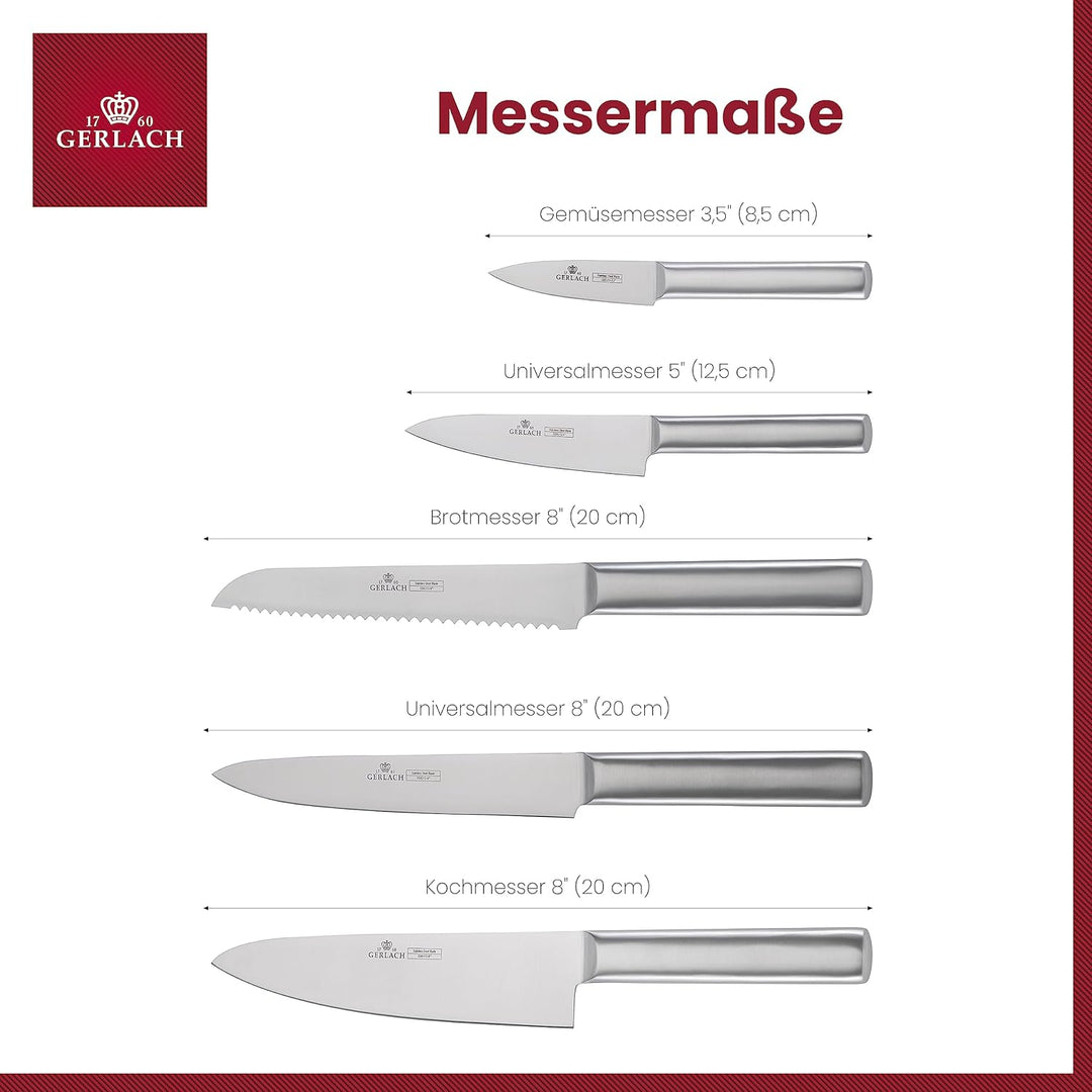 Gerlach Ambiente Messerblock Messerset Küchenmesserset 5 Messer aus Edelstahl Buchenholz Küchenmesse
