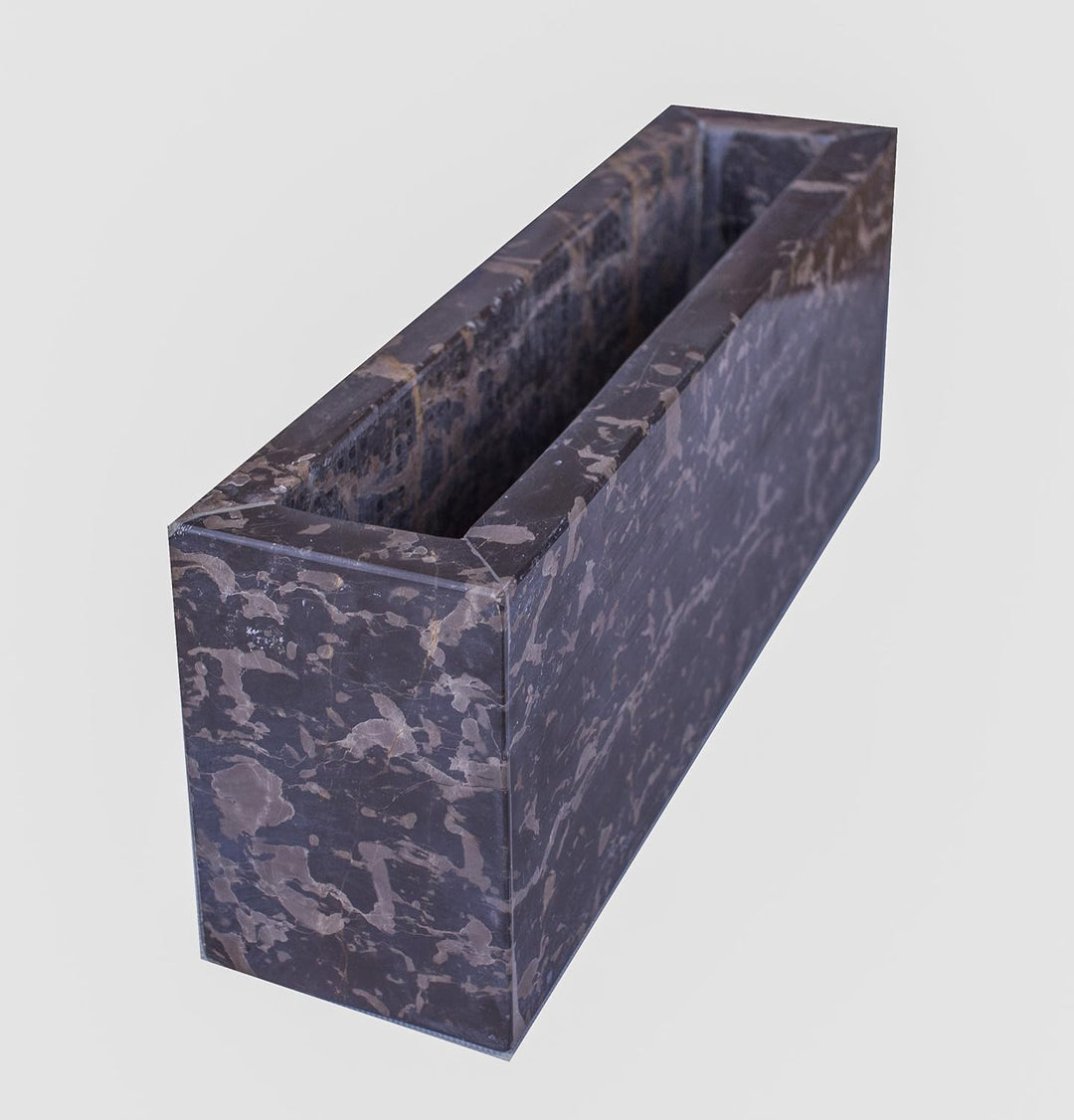 Yuchengstone Design Vase Blumenkübel Pflanzenkübel aus Marmor, Unikat, Naturstein, schwarz, quadrati